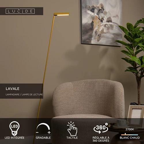 Lucide LAVALE - Lampadaire / lampe de lecture - LED Dim. - 1x3W 2700K - Jaune Ocre - USP